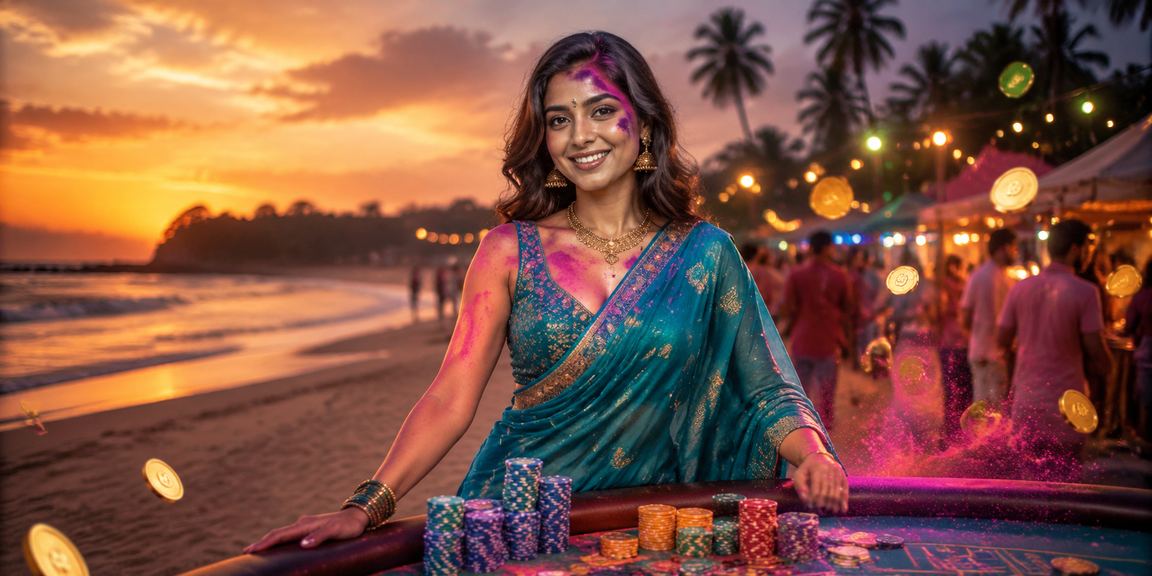Goa beach setting with mobile sports betting interface